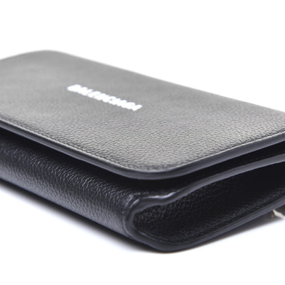 Balenciaga Grained Calfskin Logo Cash Phone Holder Wallet On Chain Black White 7 of 11