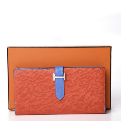Hermes Epsom Bicolor Bearn Gusset Wallet Orange Poppy Bleu Paradis 9 of 9