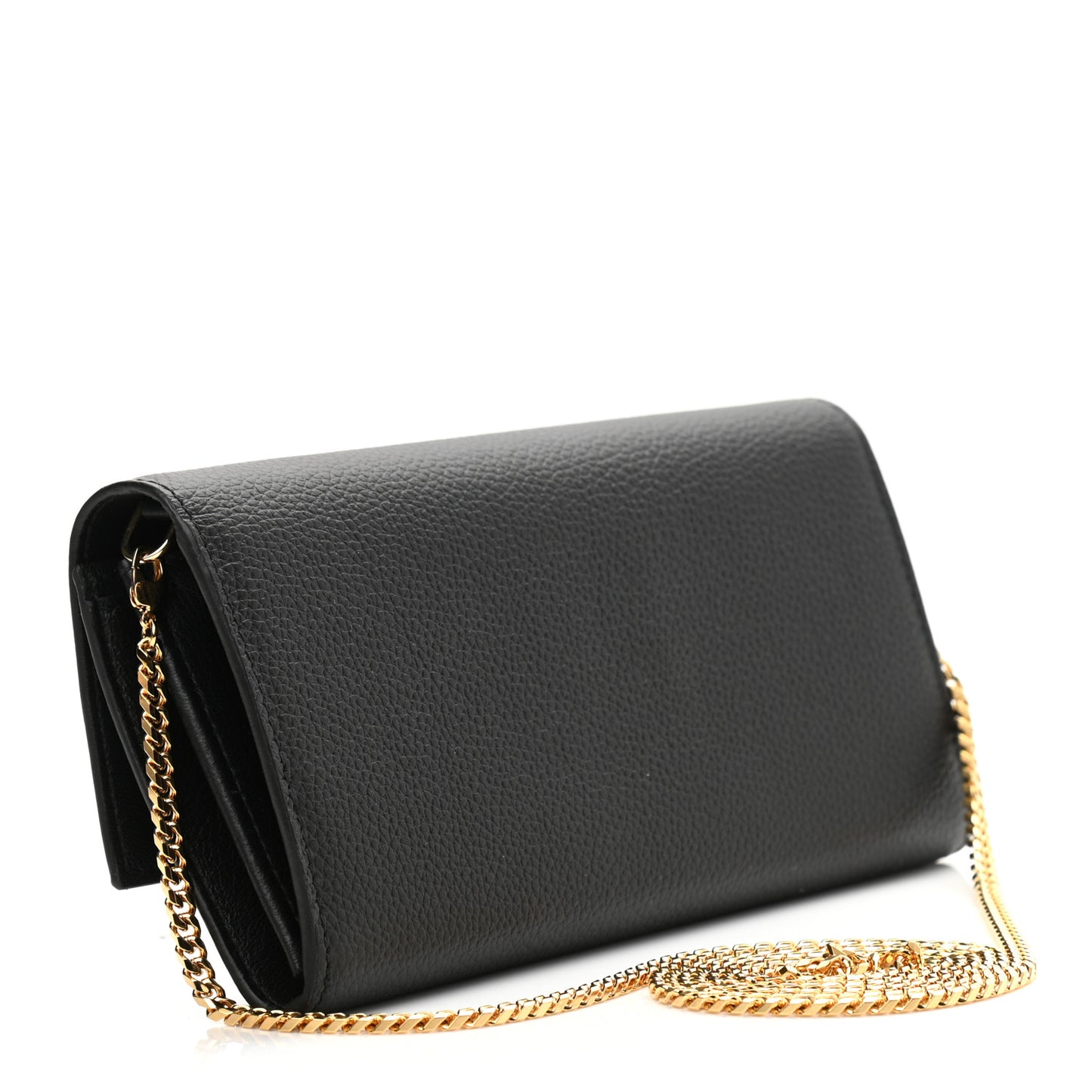 Pebbled Calfskin Skull Wallet on Chain Black