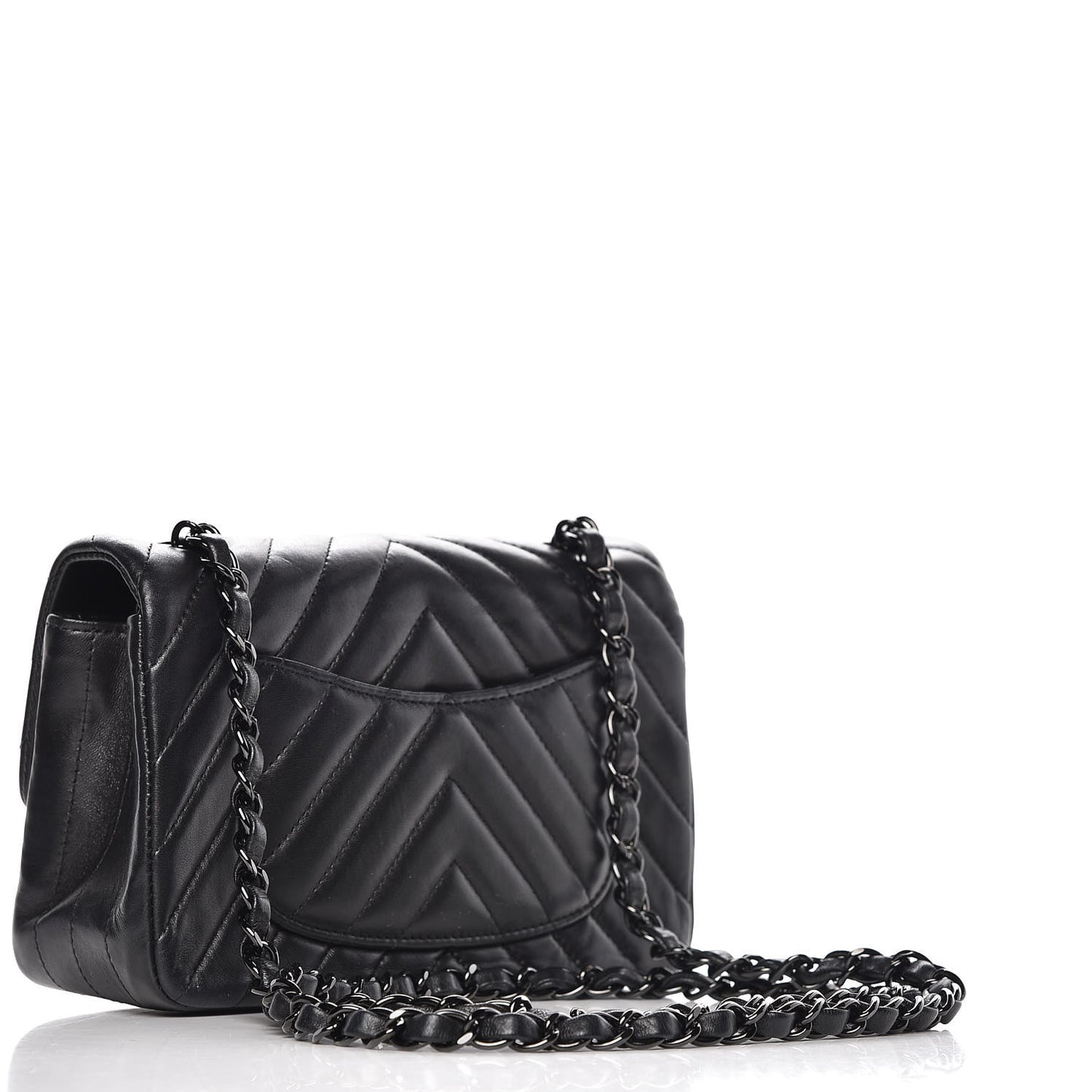 Lambskin Chevron Quilted Mini Rectangular Flap So Black