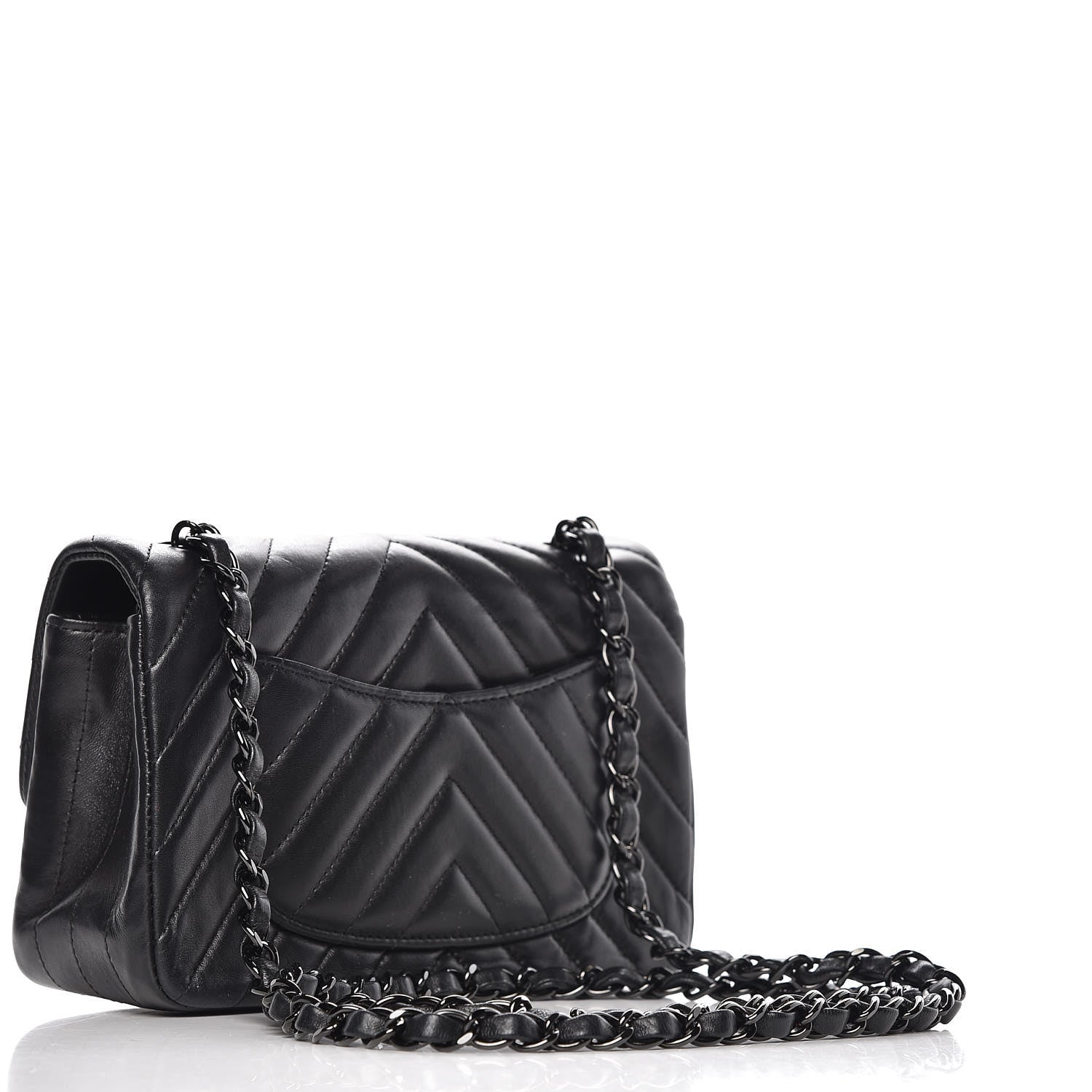 Chanel Lambskin Chevron Quilted Mini Rectangular Flap So Black 3 of 9