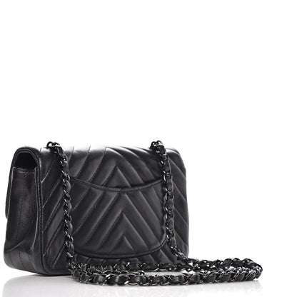 Chanel Lambskin Chevron Quilted Mini Rectangular Flap So Black 3 of 9