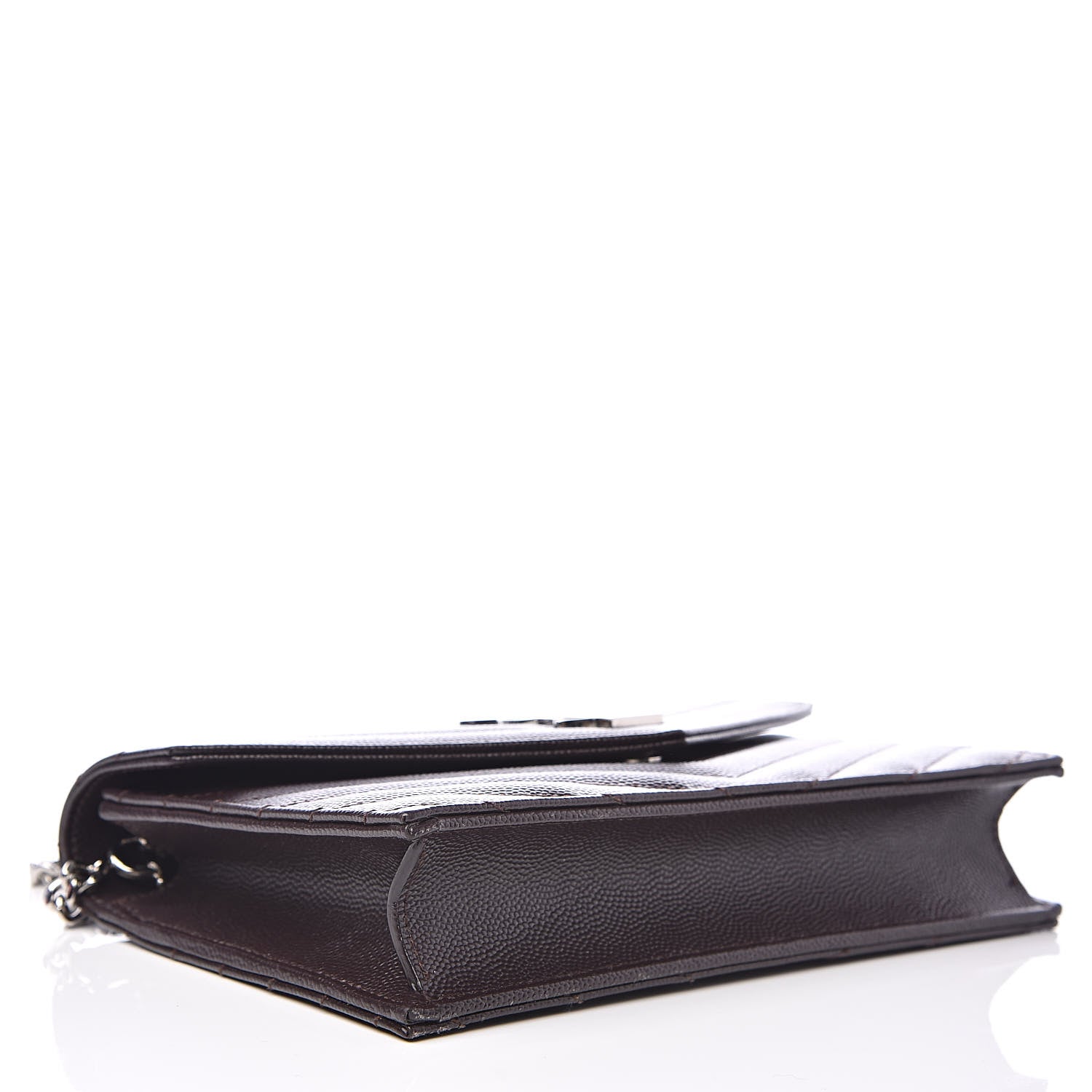 Saint Laurent Grain De Poudre Matelasse Chevron Monogram Envelope Chain Wallet Dark Brown 4 of 9
