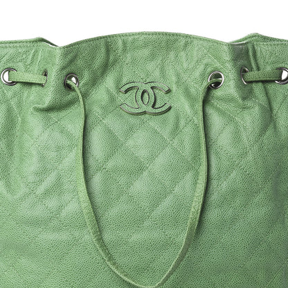 Chanel Crumpled Grained Calfskin Drawstring Tote Green 8 of 8