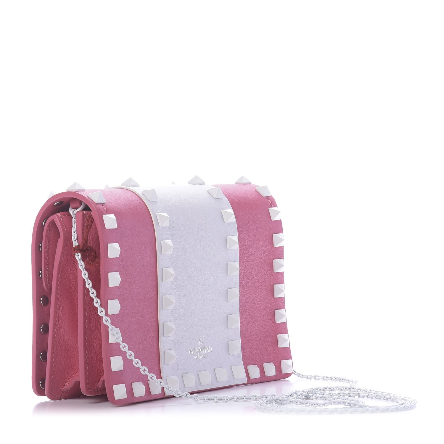 Valentino Garavani Vitello Colorblock Free Rockstud Wallet on Chain Shadow Pink Optic White 3 of 11