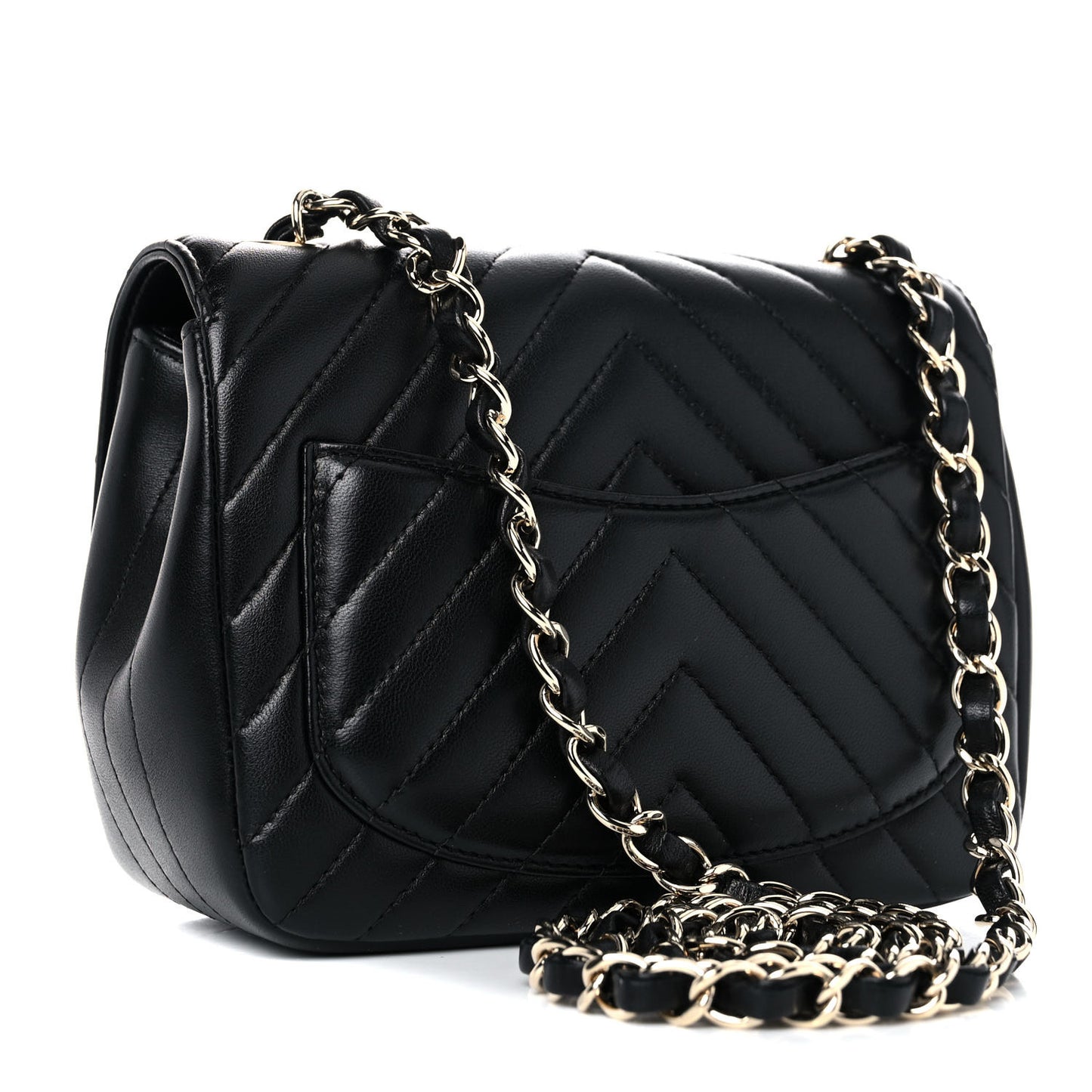 Lambskin Chevron Quilted Mini Square Flap Black