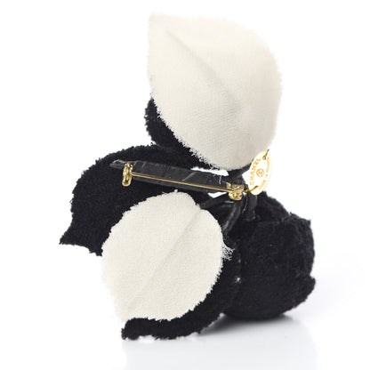 Chanel Wool Rose Brooch Black White 3 of 4