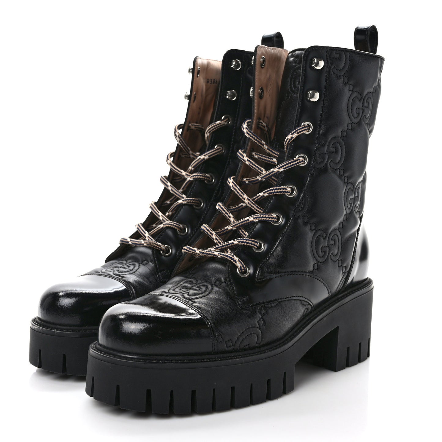 Cordovan Lux Nappa GG Matelasse Lace Up 60mm Combat Boots 37.5 Black