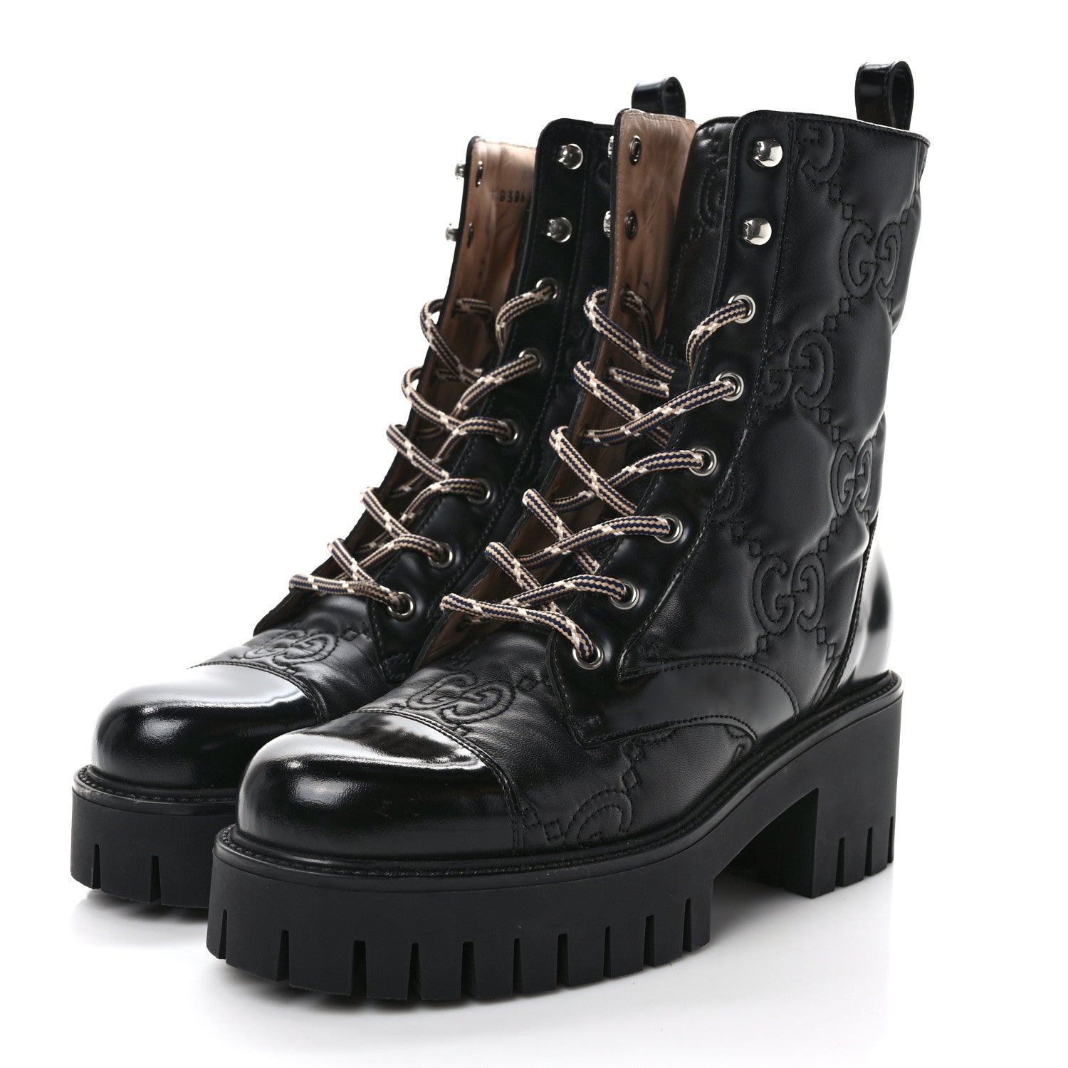 Gucci Cordovan Lux Nappa GG Matelasse Lace Up 60mm Combat Boots 37.5 Black 3 of 8