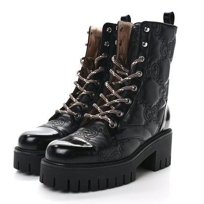 Gucci Cordovan Lux Nappa GG Matelasse Lace Up 60mm Combat Boots 37.5 Black 3 of 8