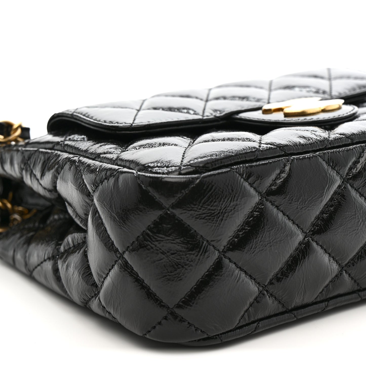 Shiny Crumpled Calfskin Quilted Small Wavy CC Hobo Black