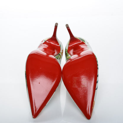Christian Louboutin Crackled Calfskin Hawaiian Print So Kate 120 Pumps 36.5 White 5 of 10