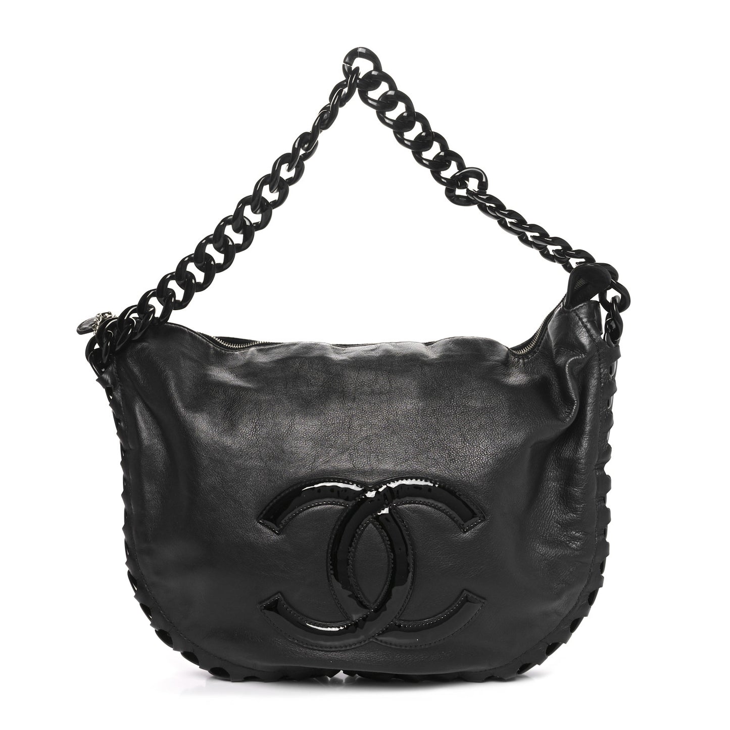 Calfskin Modern Chain Rhodoid Hobo Black