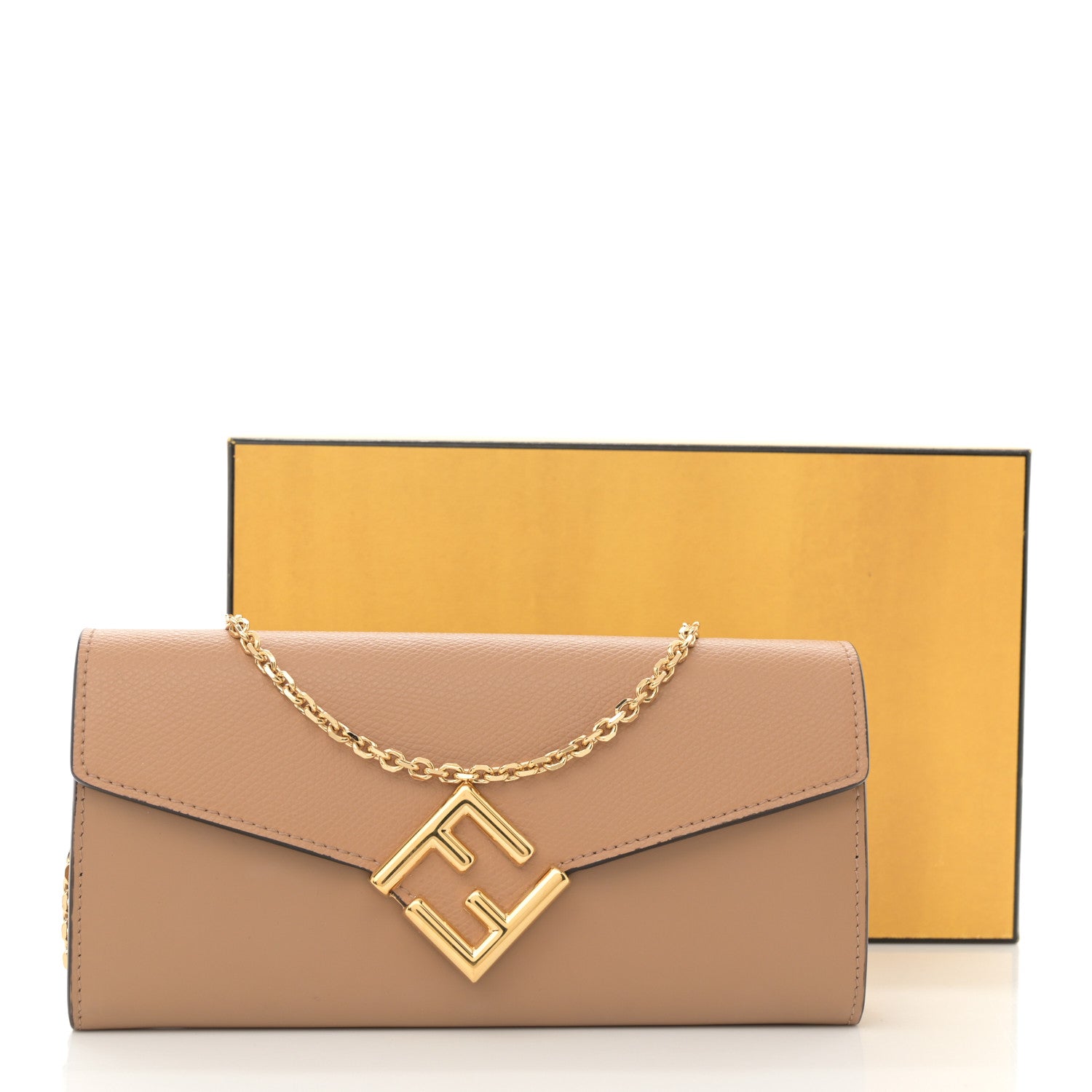 Fendi Vitello King Cruise FF Diamonds Continental Envelope Wallet On Chain Miele 14 of 14