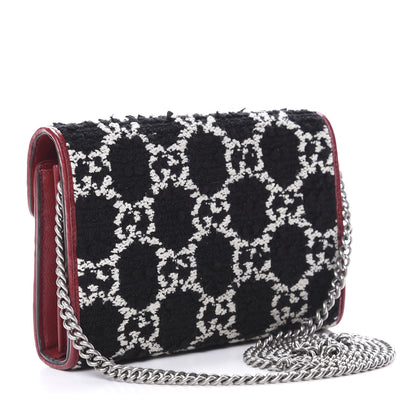 Gucci Tweed GG Monogram Mini Dionysus Chain Wallet Black White Romantic Cherry 3 of 11