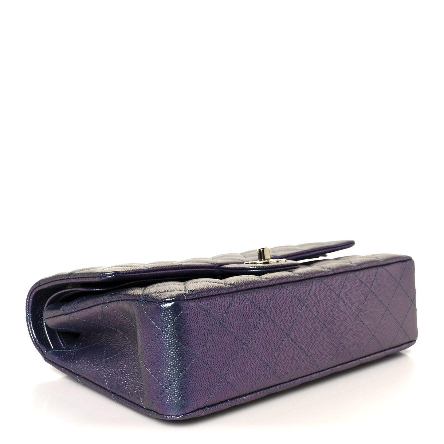 Iridescent Caviar Quilted Medium Double Flap Purple
