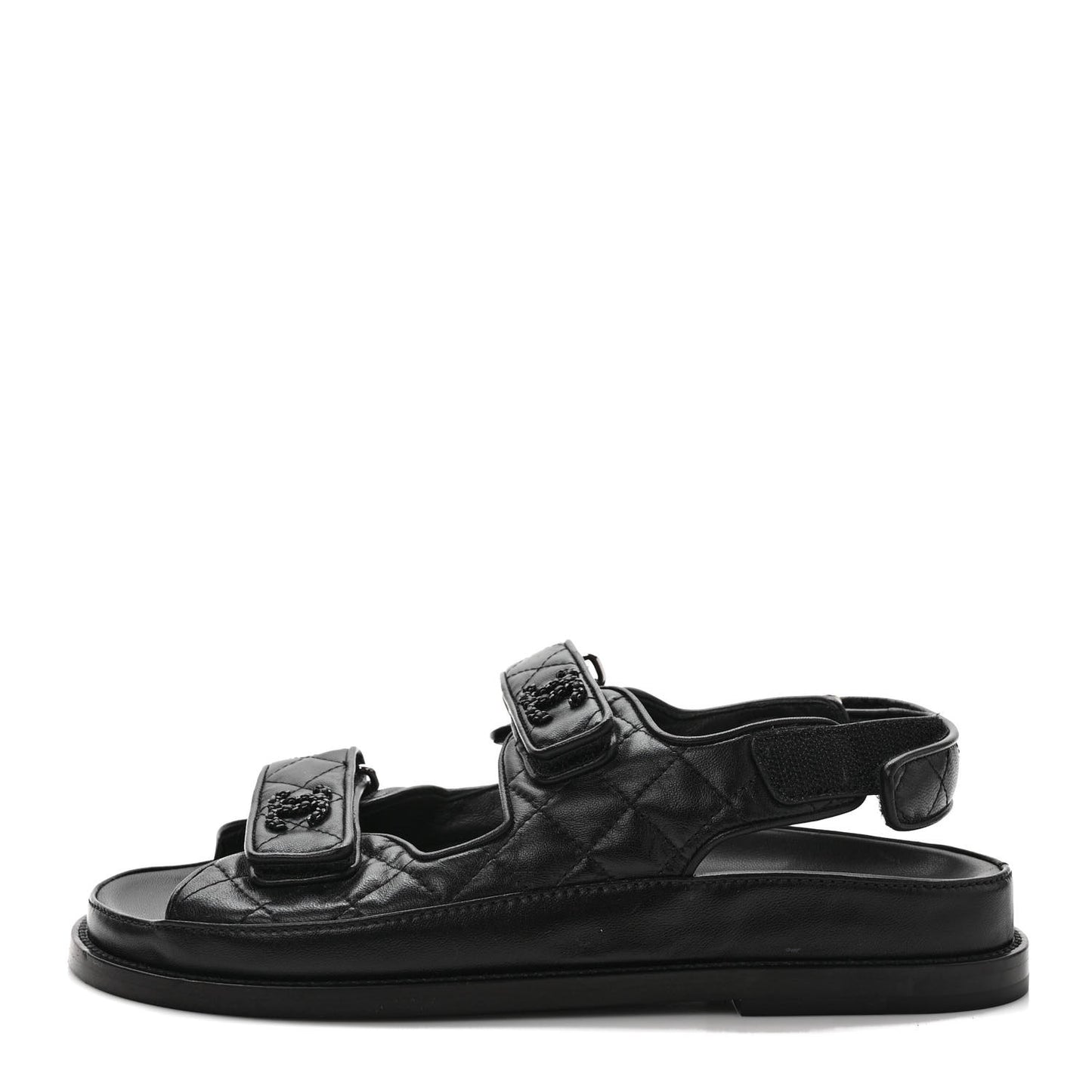 Grained Calfskin Velcro Dad Sandals 38 Black