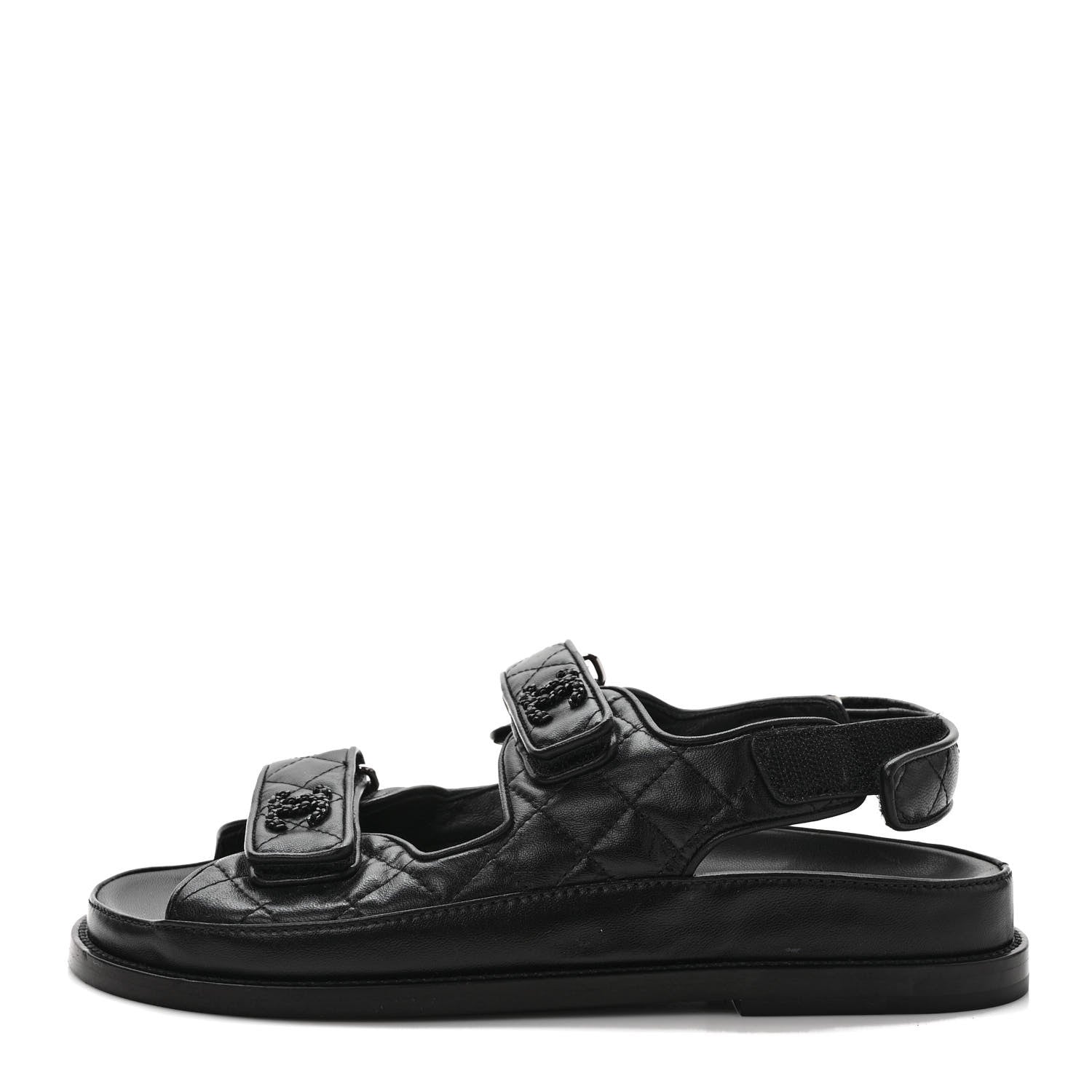 Chanel Grained Calfskin Velcro Dad Sandals 38 Black 1 of 8