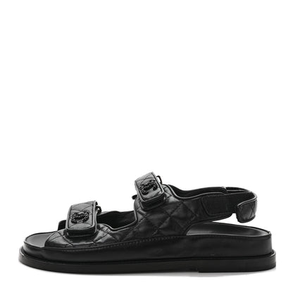 Chanel Grained Calfskin Velcro Dad Sandals 38 Black 1 of 8