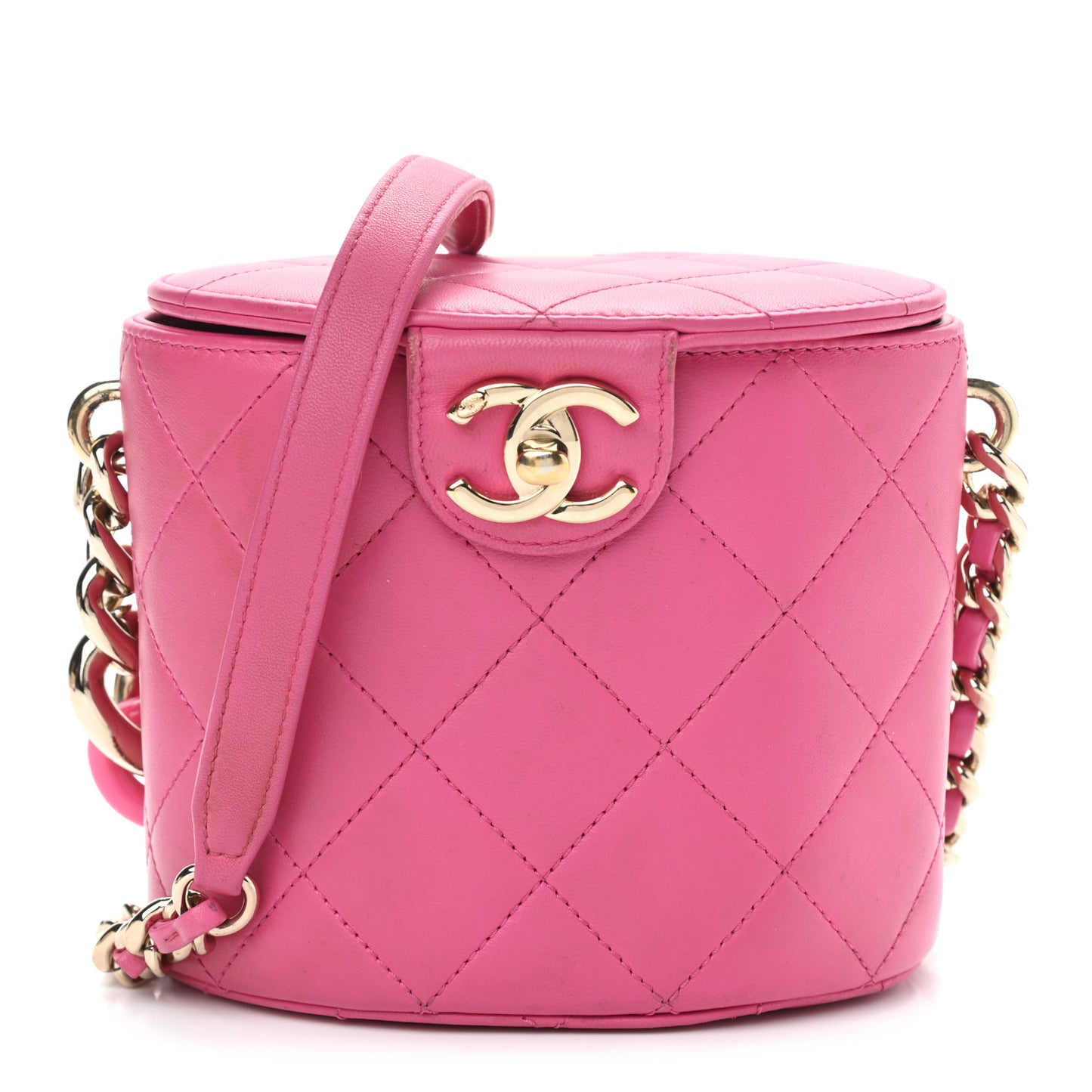 Lambskin Resin Elegant Chain Vanity Case Dark Pink