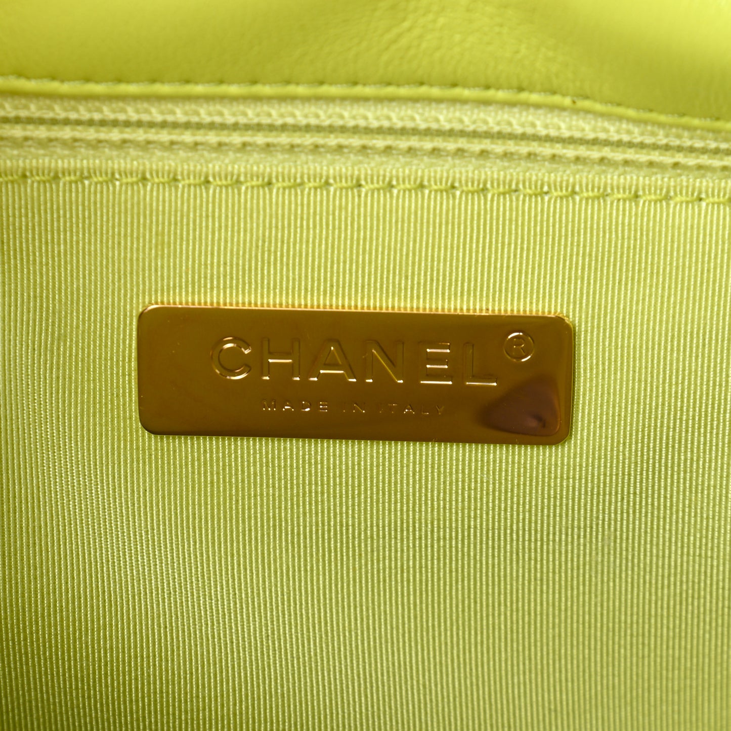 Shiny Lambskin Quilted Medium Chanel 19 Flap Neon Yellow