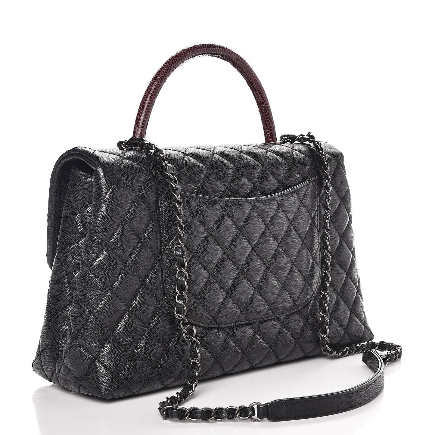 Caviar Lizard Quilted Medium Coco Handle Flap Black