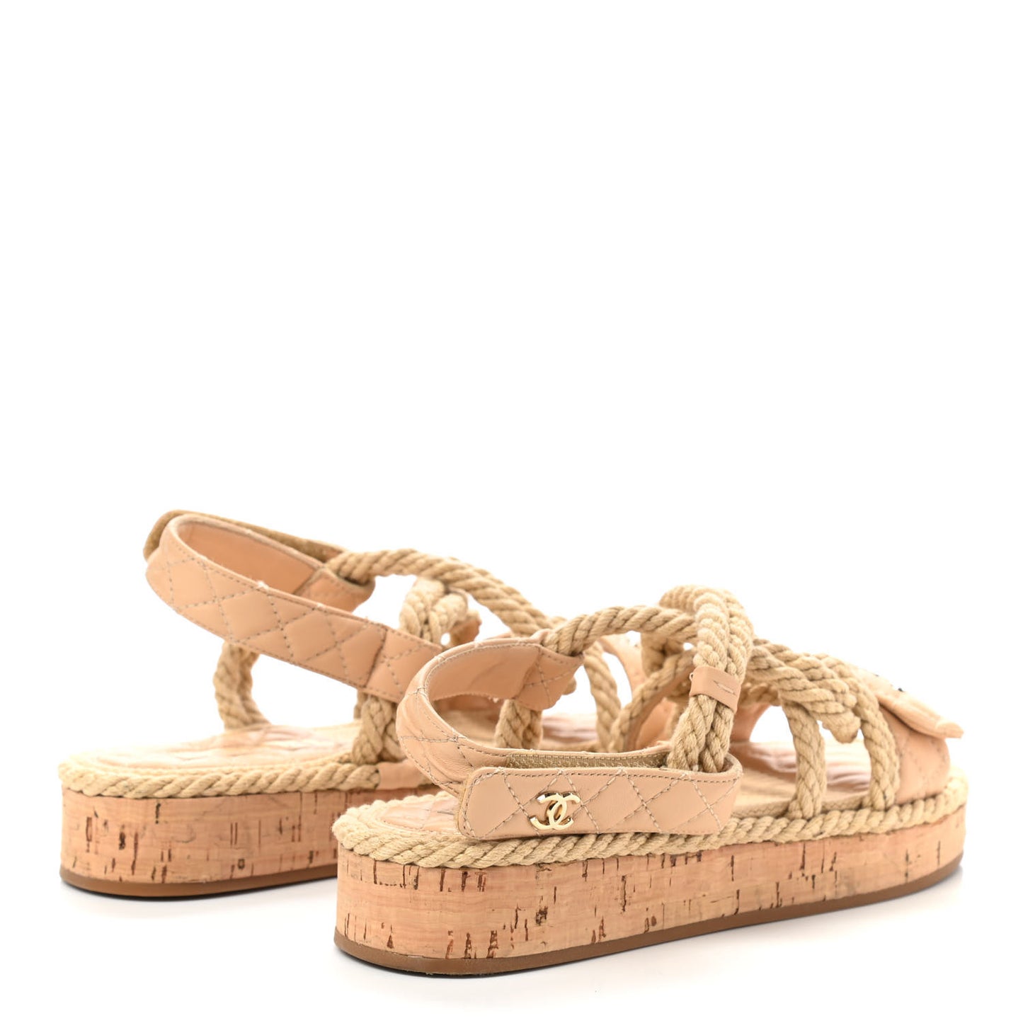 Cord Lambskin Quilted Logo Sandals 37 Beige