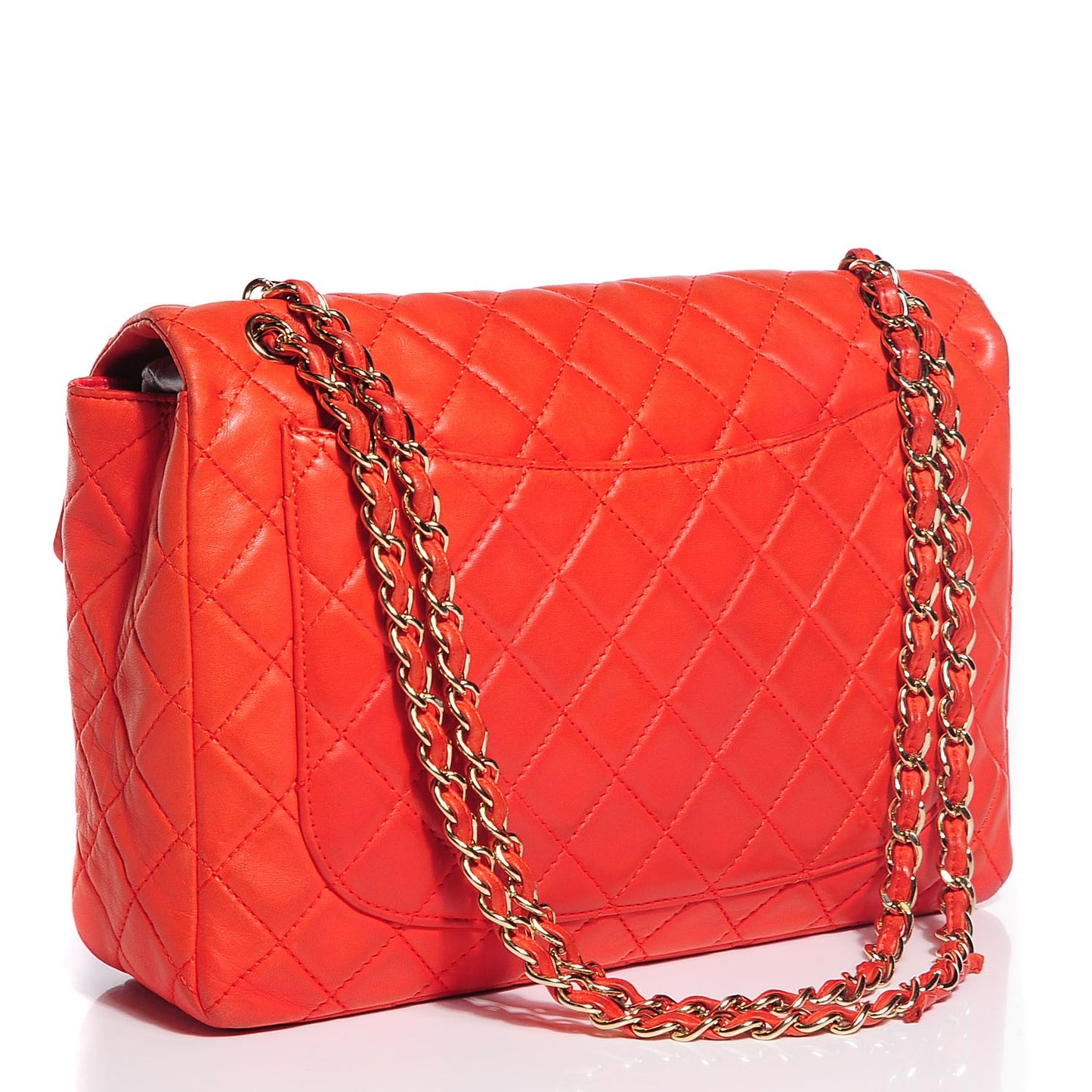 Washed Lambskin Quilted Maxi Single Flap Red