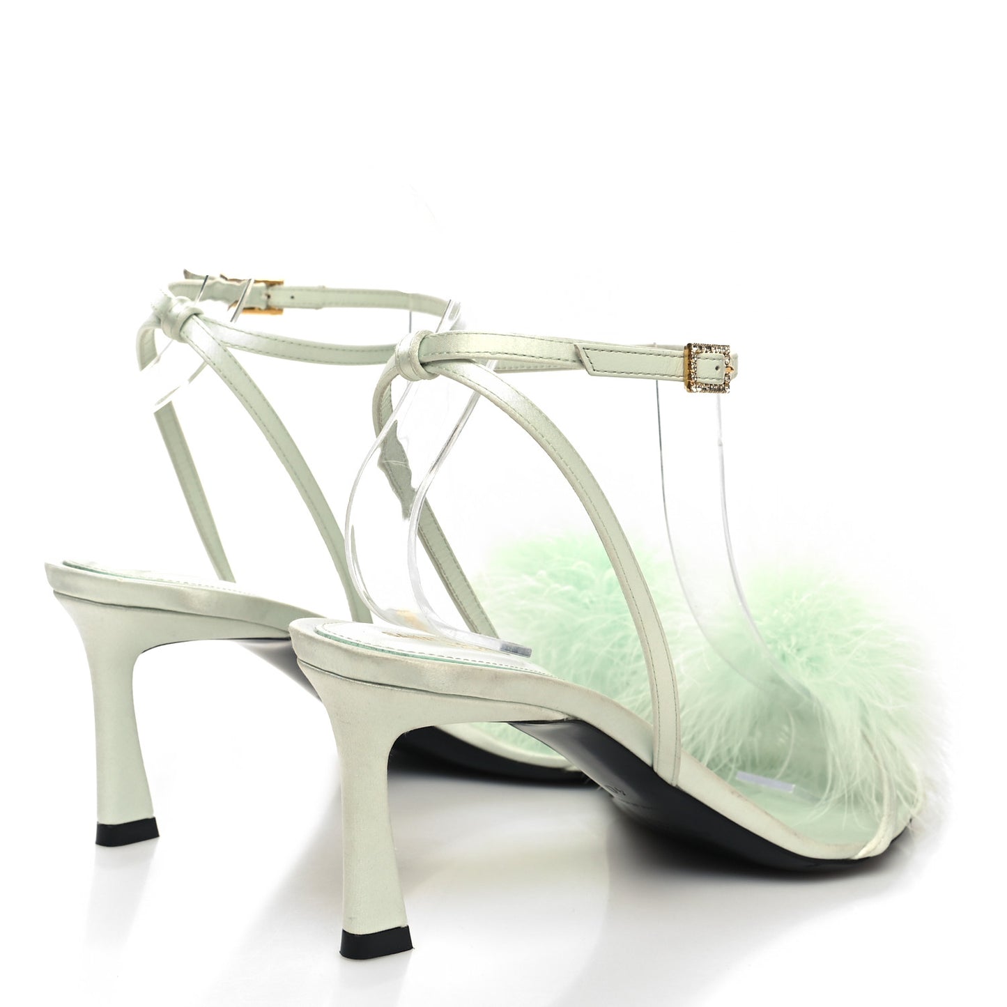 Cepe Satin Mae Feathered Sandals Slight 40 Green