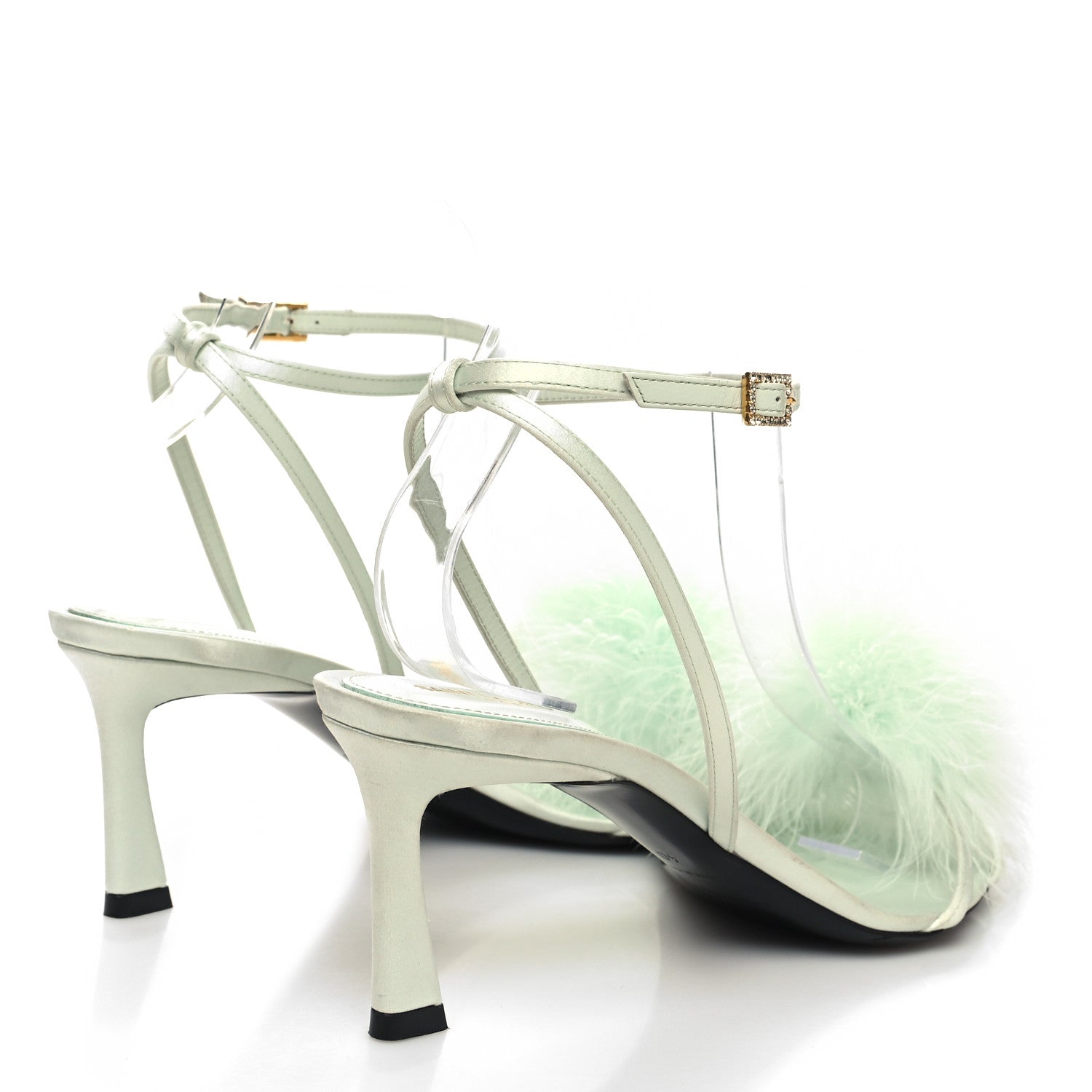 Saint Laurent Cepe Satin Mae Feathered Sandals Slight 40 Green 4 of 7