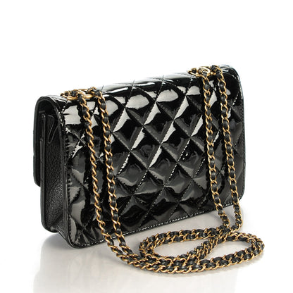 Chanel Patent Goatskin Quilted CC Eyelet Wallet On Chain Black 3 of 7