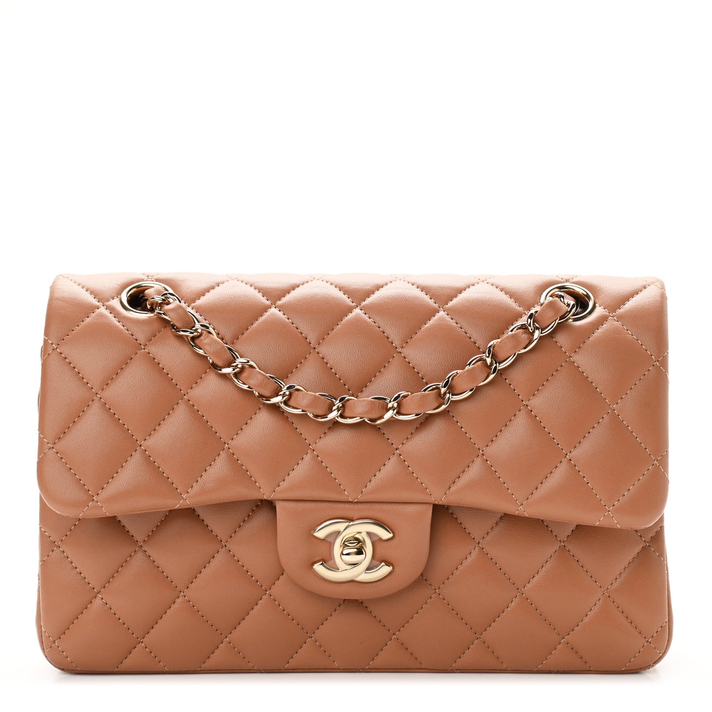 Lambskin Quilted Small Double Flap Brown