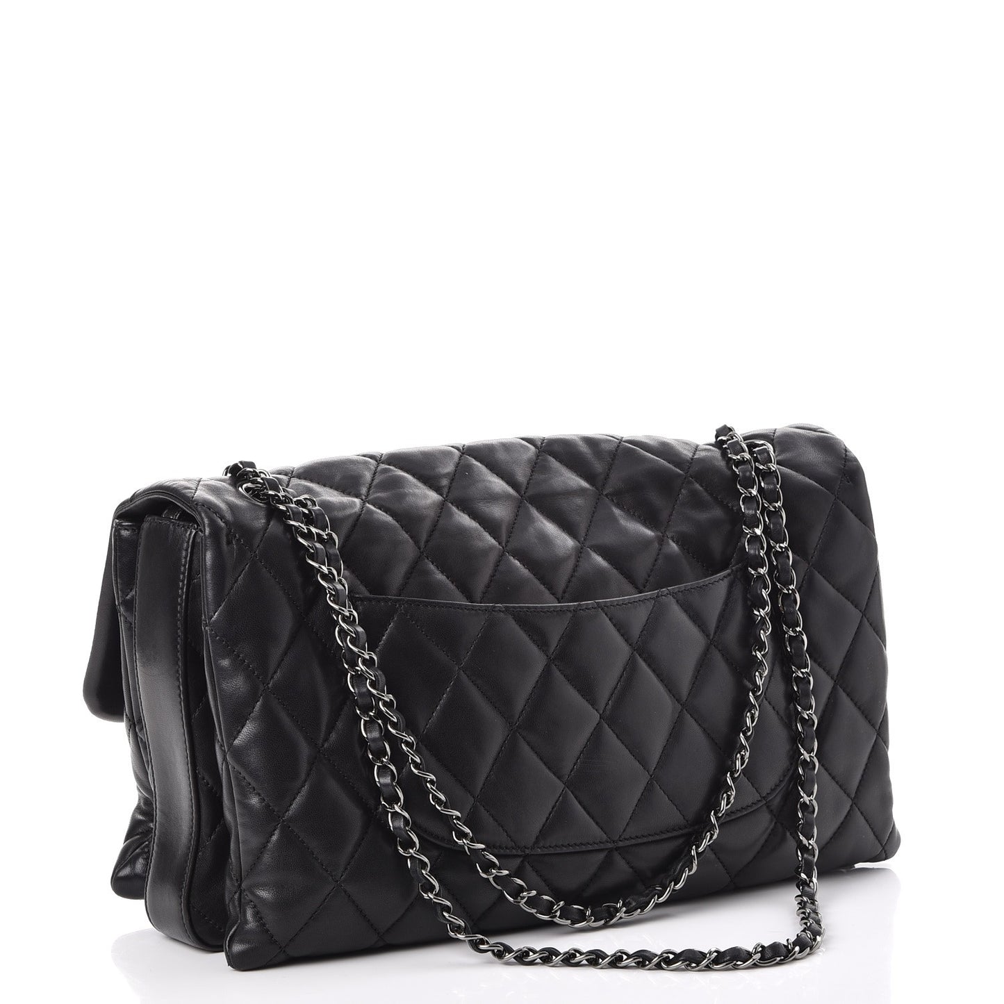 Lambskin Quilted Maxi 3 Flap Black