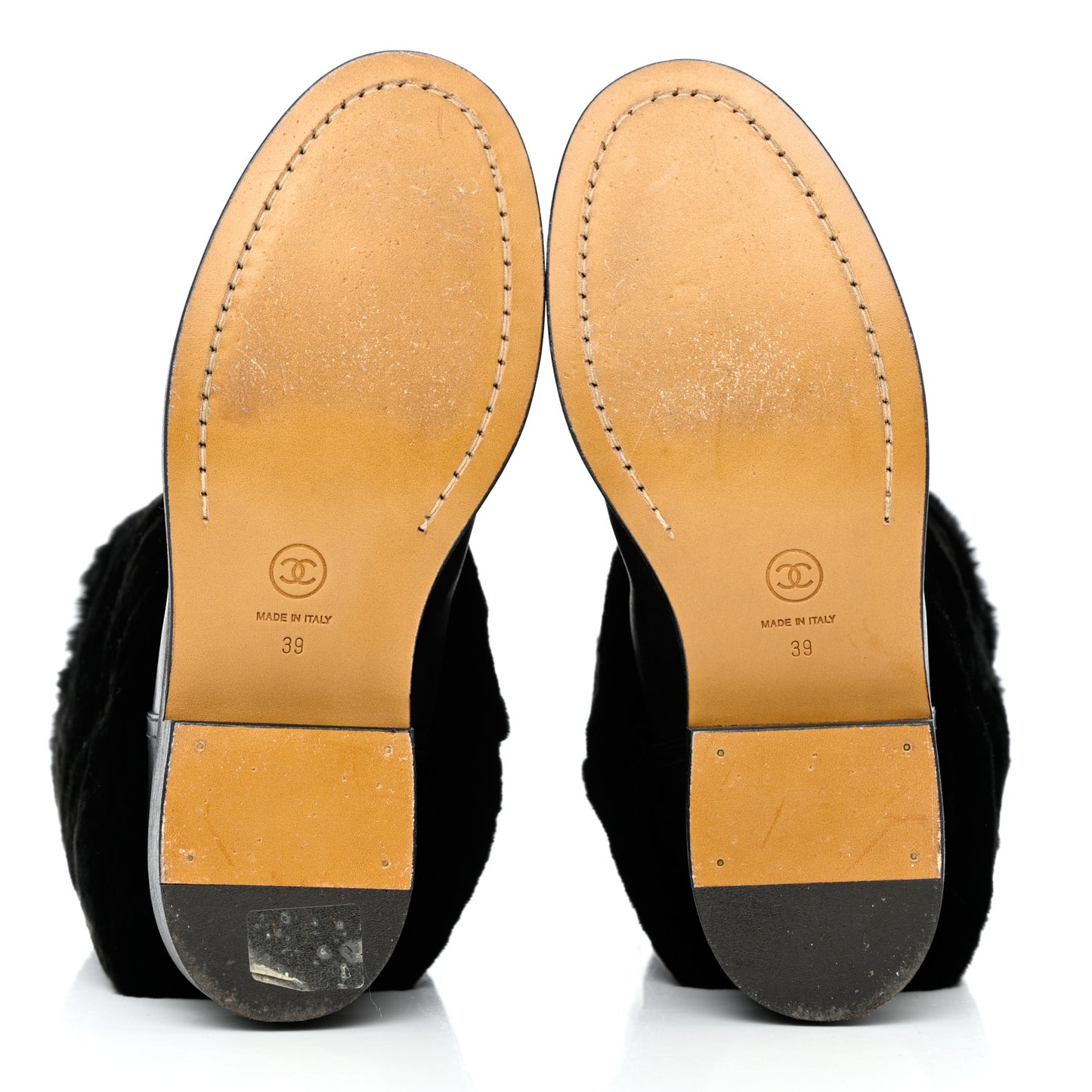 Fur Calfskin Fold Over Short Boots 39 Black