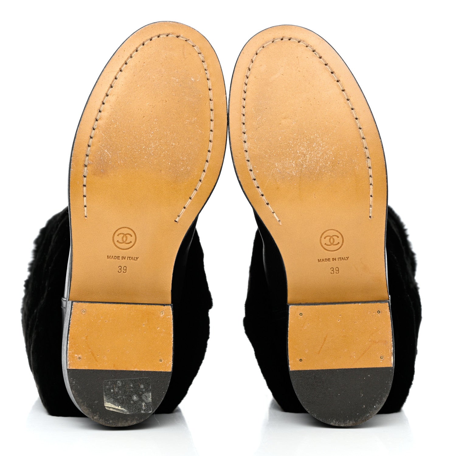 Chanel Fur Calfskin Fold Over Short Boots 39 Black 5 of 9