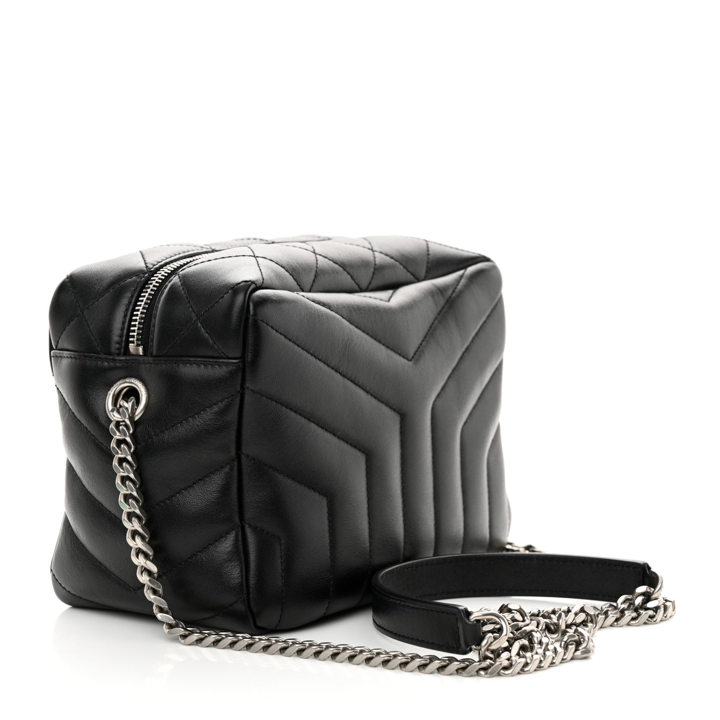 Calfskin Y Quilted Monogram Small Loulou Bowling Bag Black