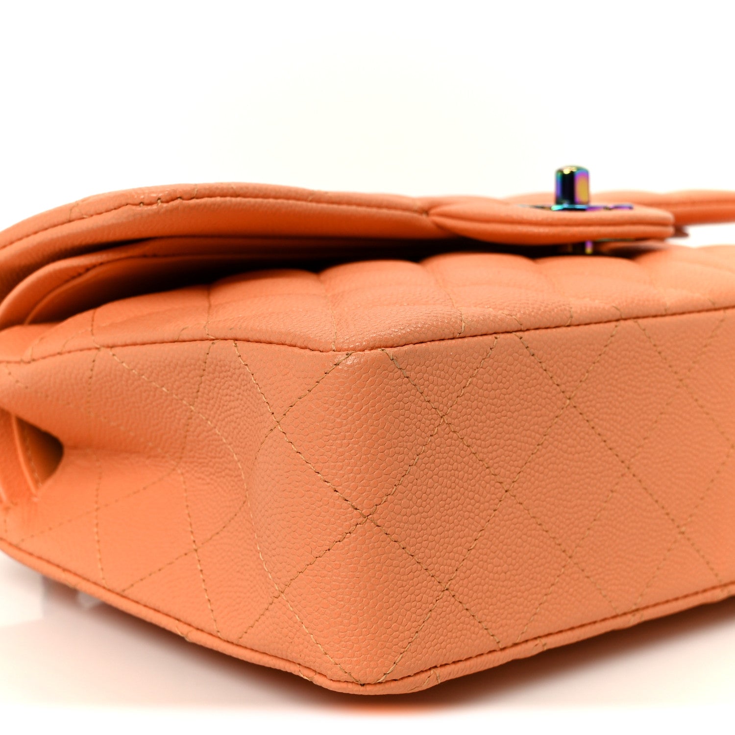 Chanel Caviar Quilted Rainbow CC Small Double Flap Orange 10 of 11