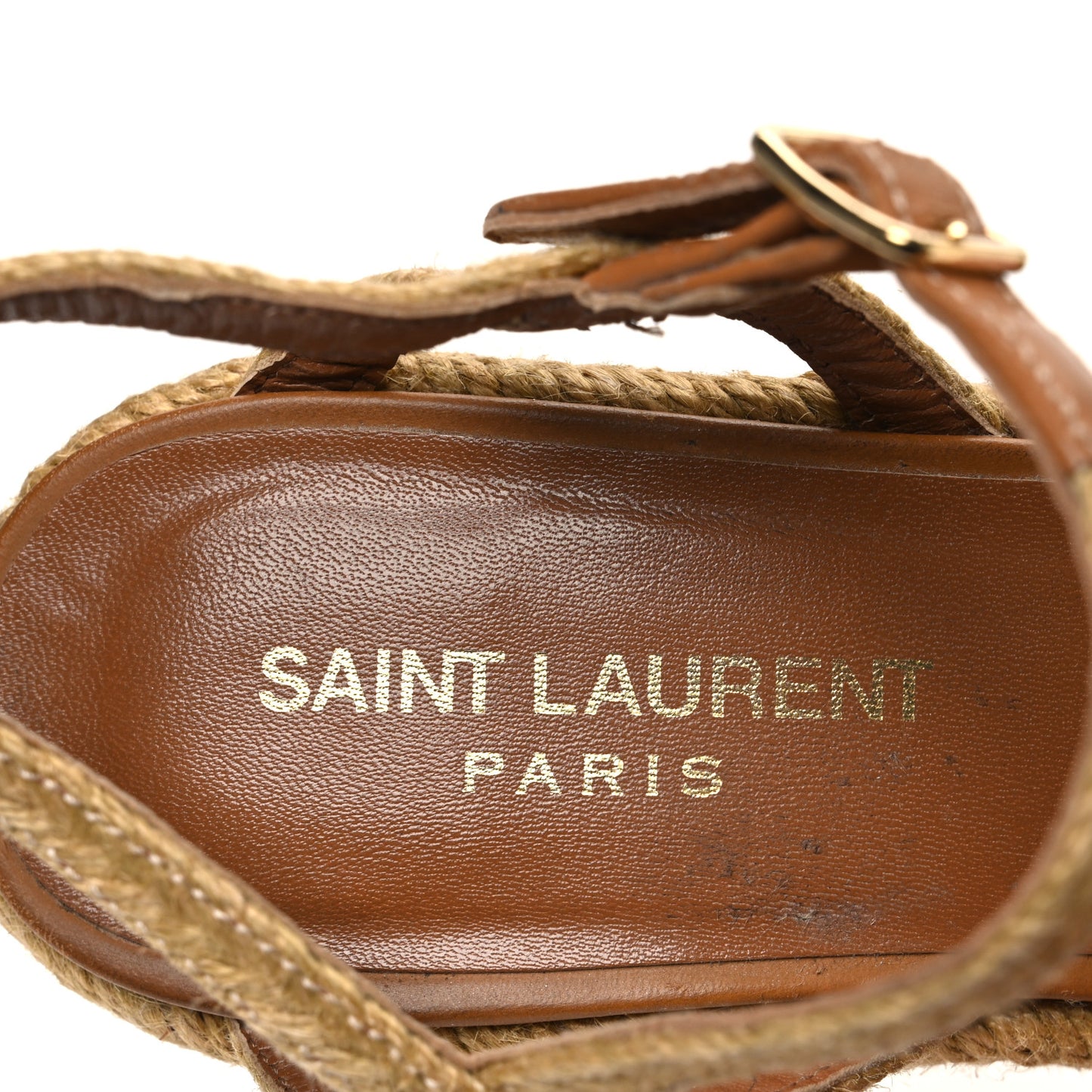 Raffia Calfskin Platform Espadrille Wedge Sandals 35.5 Caramel