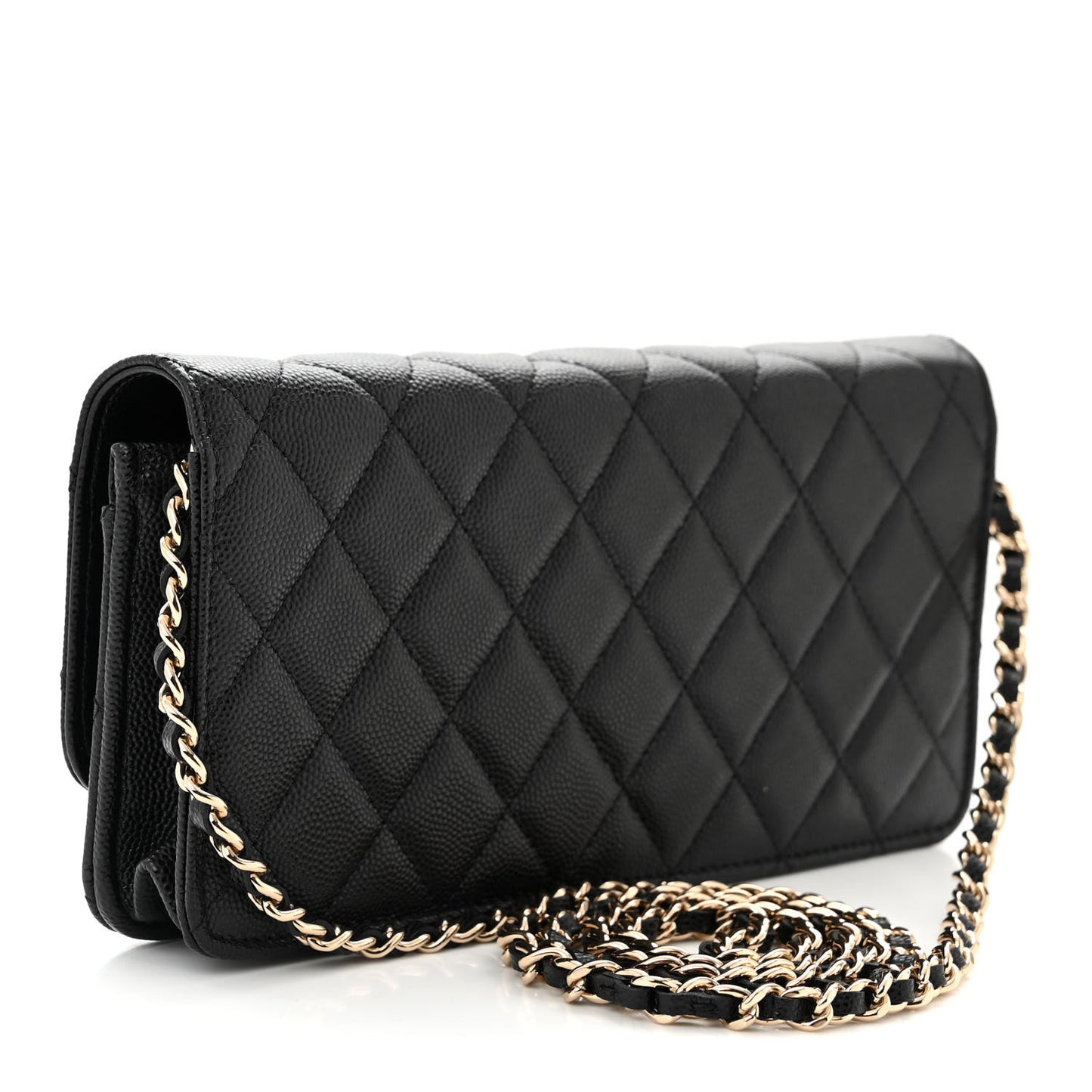 Caviar Quilted Long Clutch With Chain Black