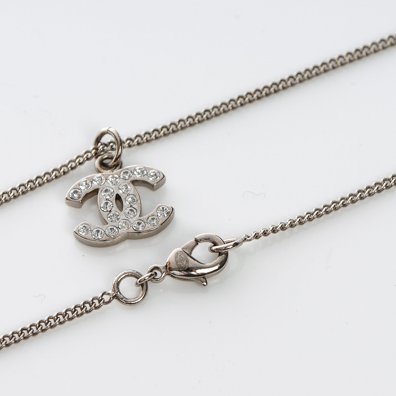 Chanel Crystal Timeless CC Necklace Silver 5 of 5