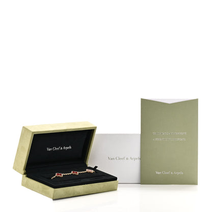 Van Cleef & Arpels 18K Yellow Gold Carnelian 5 Motifs Vintage Alhambra Bracelet 5 of 5