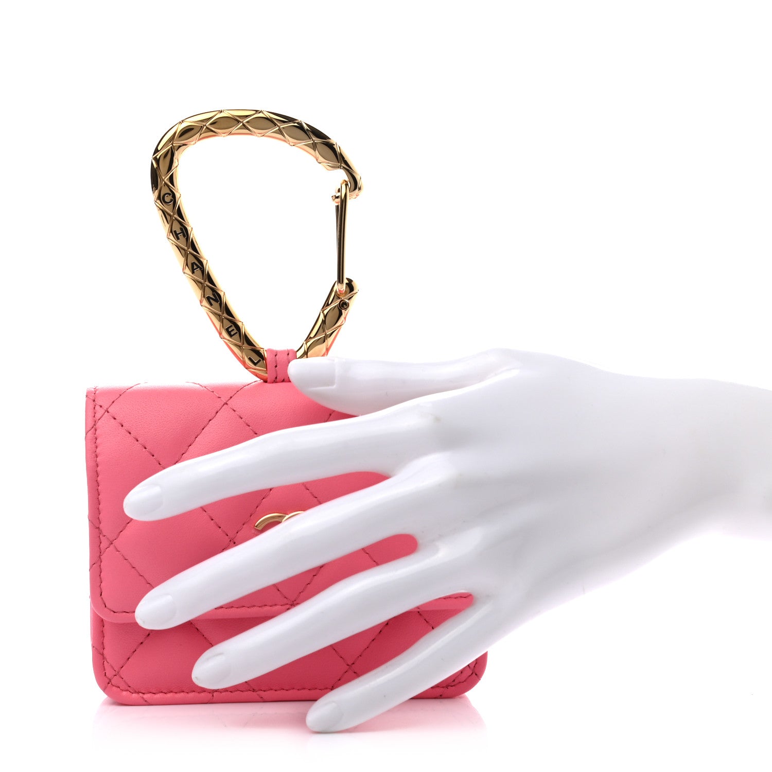 Chanel Lambskin Quilted CC Hook Card Holder Pink 2 of 8