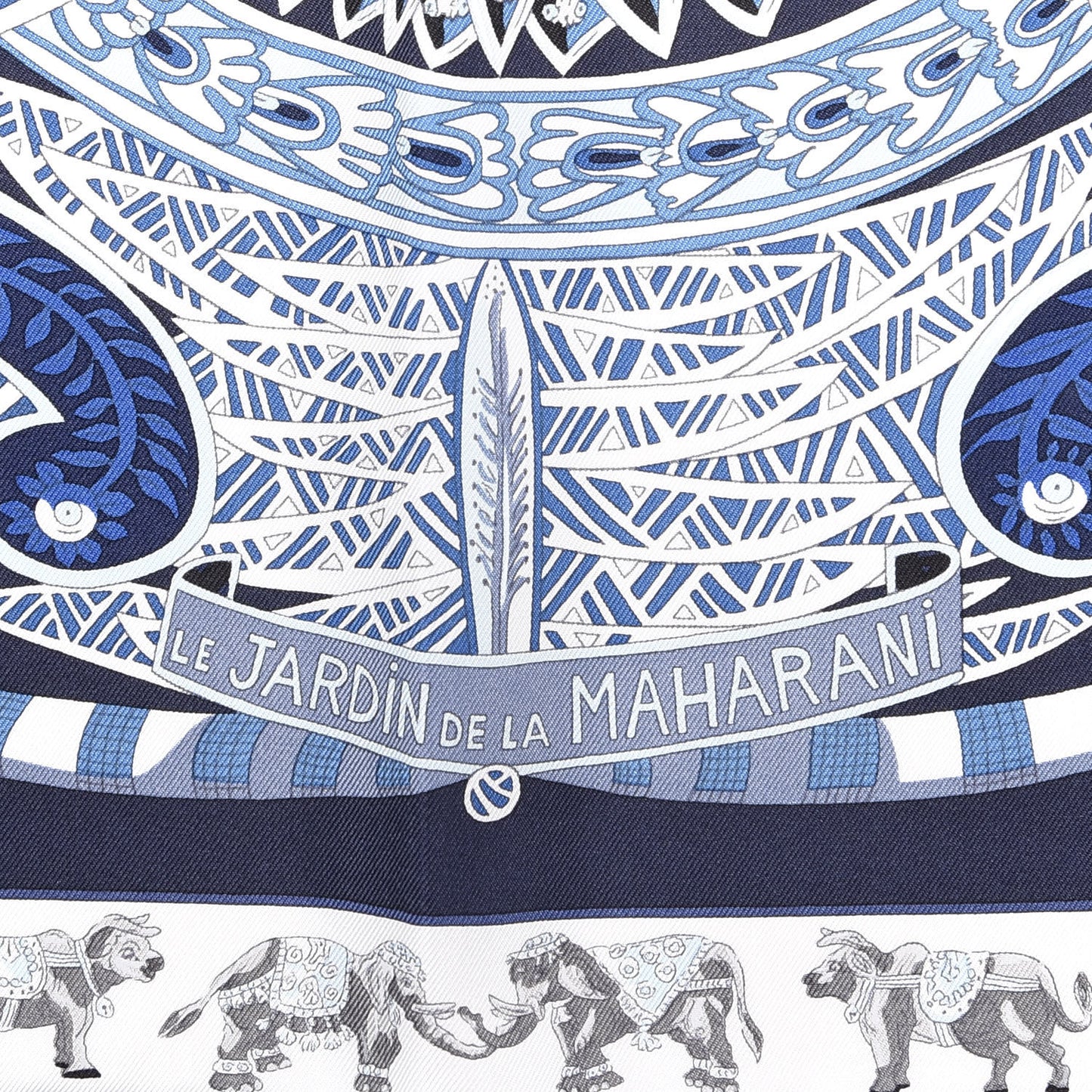 Silk Le Jardin De La Maharani Scarf 90 Marine Ciel White