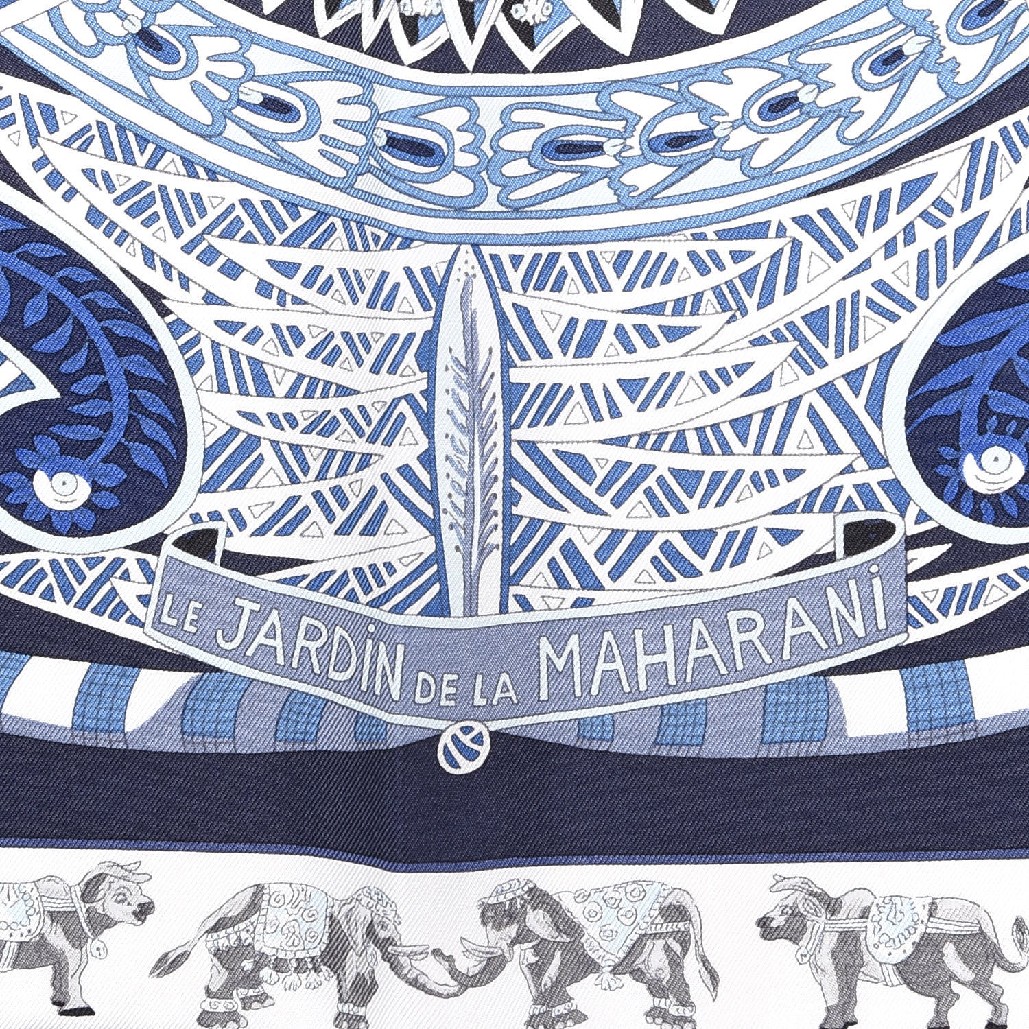 Hermes Silk Le Jardin De La Maharani Scarf 90 Marine Ciel White 3 of 3
