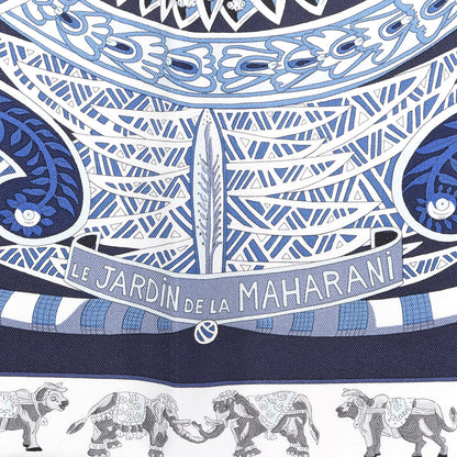 Hermes Silk Le Jardin De La Maharani Scarf 90 Marine Ciel White 3 of 3