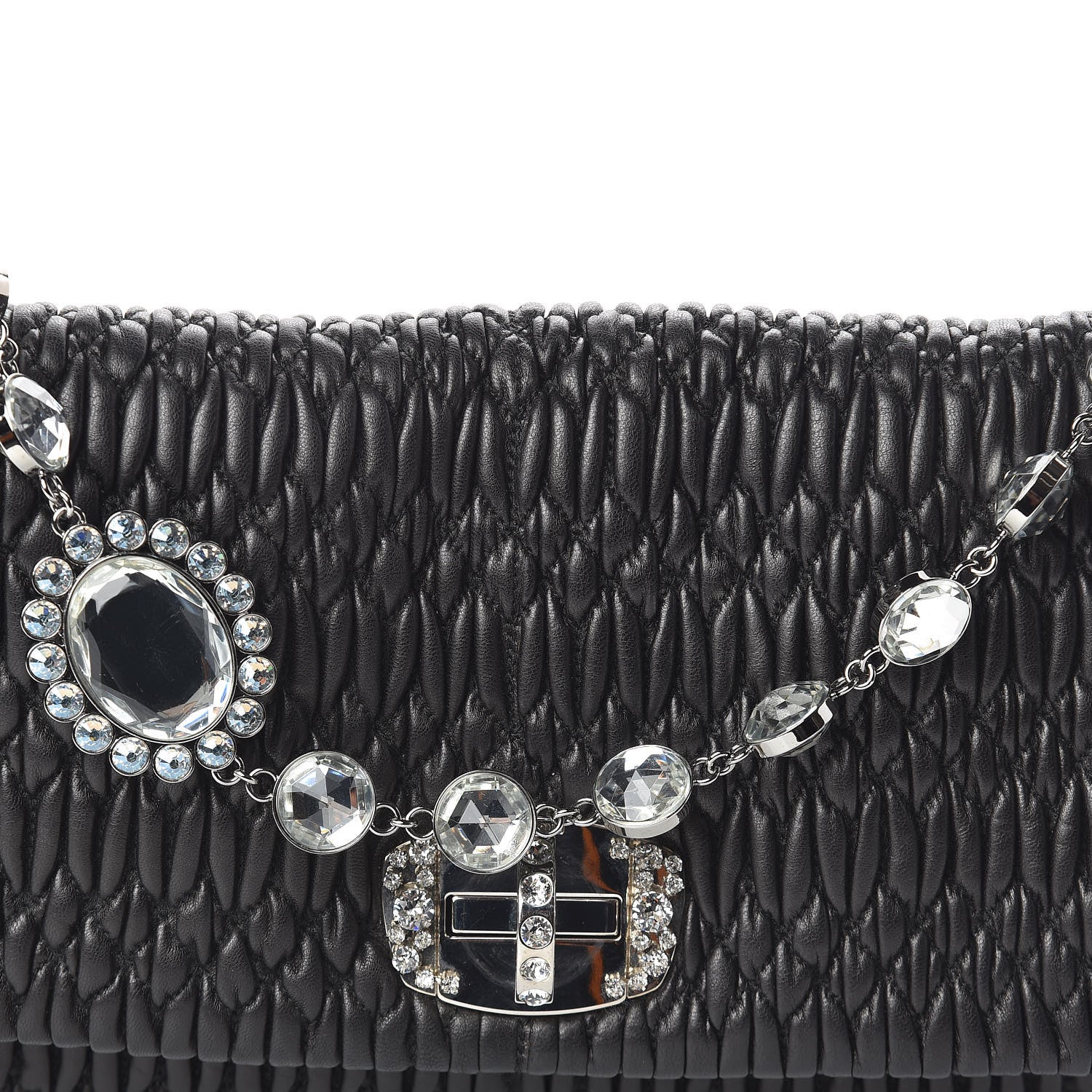 Miu Miu Nappa Matelasse Crystal Flap Clutch Black 7 of 9