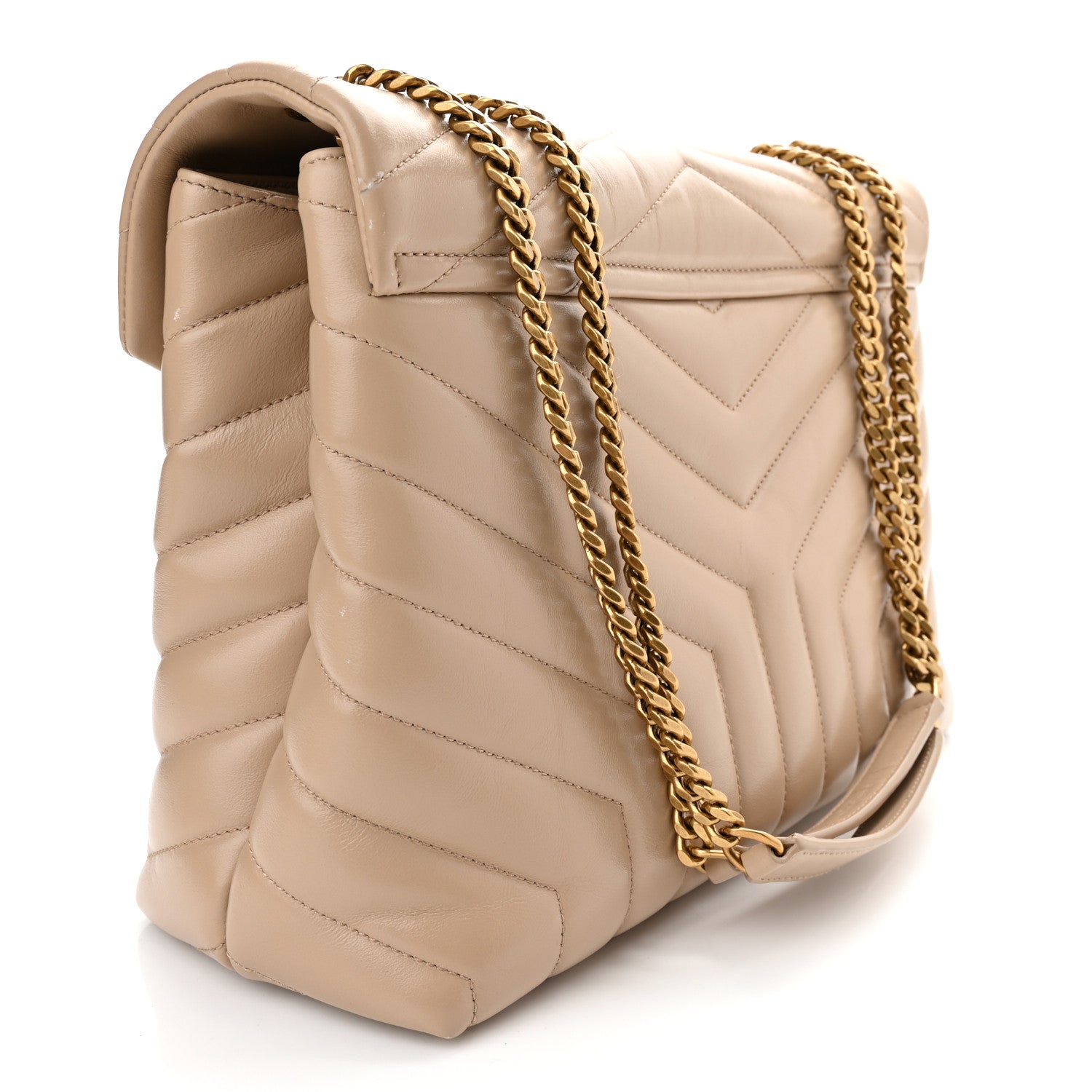 Saint Laurent Calfskin Y Quilted Monogram Medium Loulou Chain Satchel Dark Beige 3 of 10