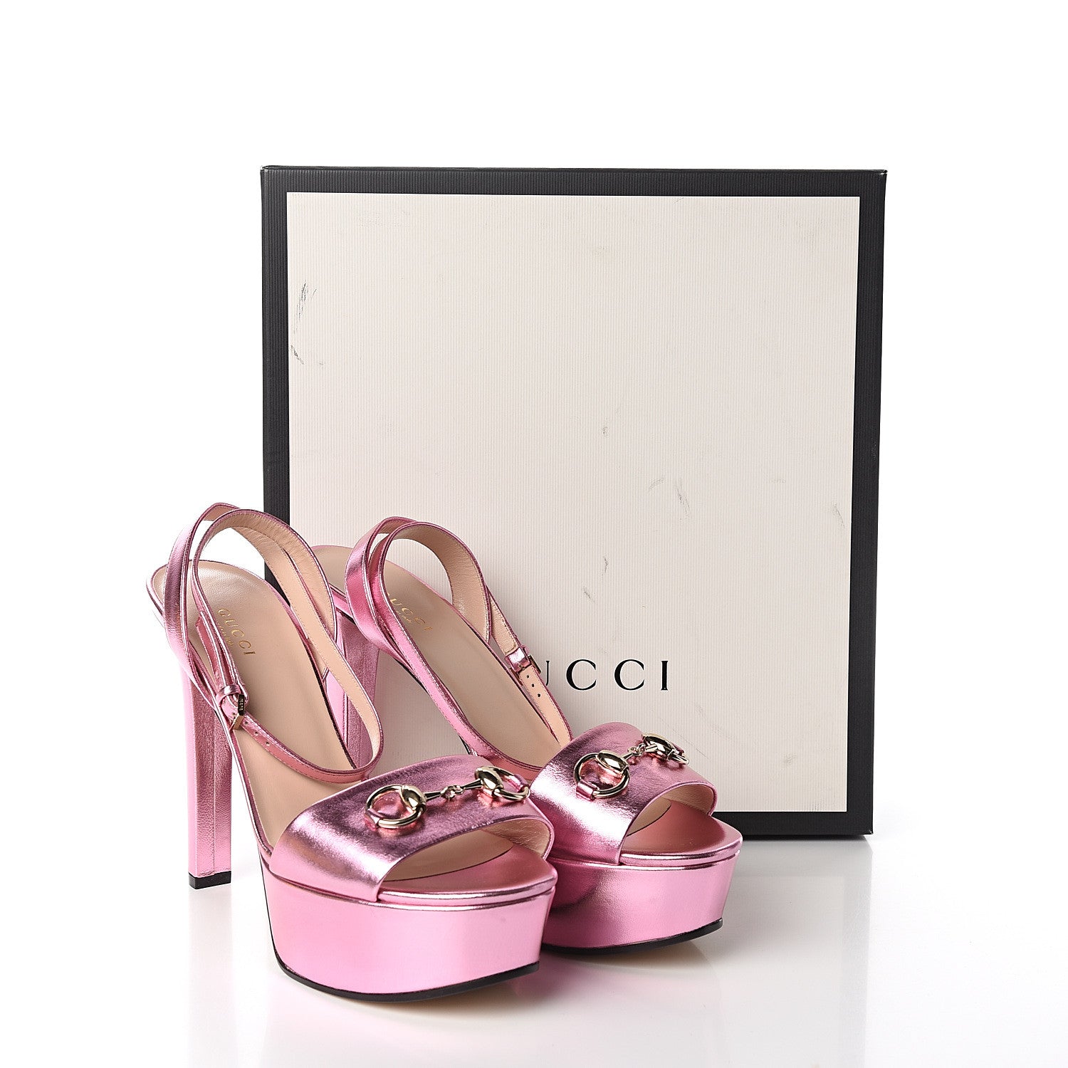 Gucci Malaga Kid Horsebit Platform Sandals 40 Pink 9 of 9