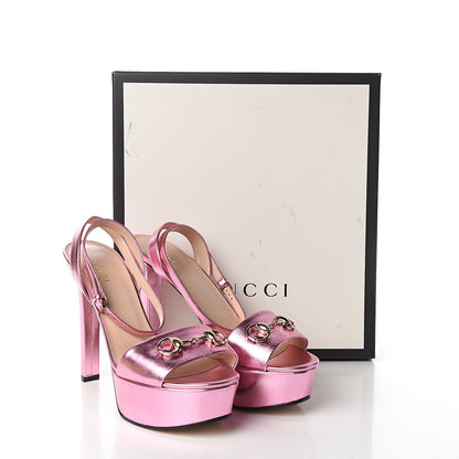 Gucci Malaga Kid Horsebit Platform Sandals 40 Pink 9 of 9