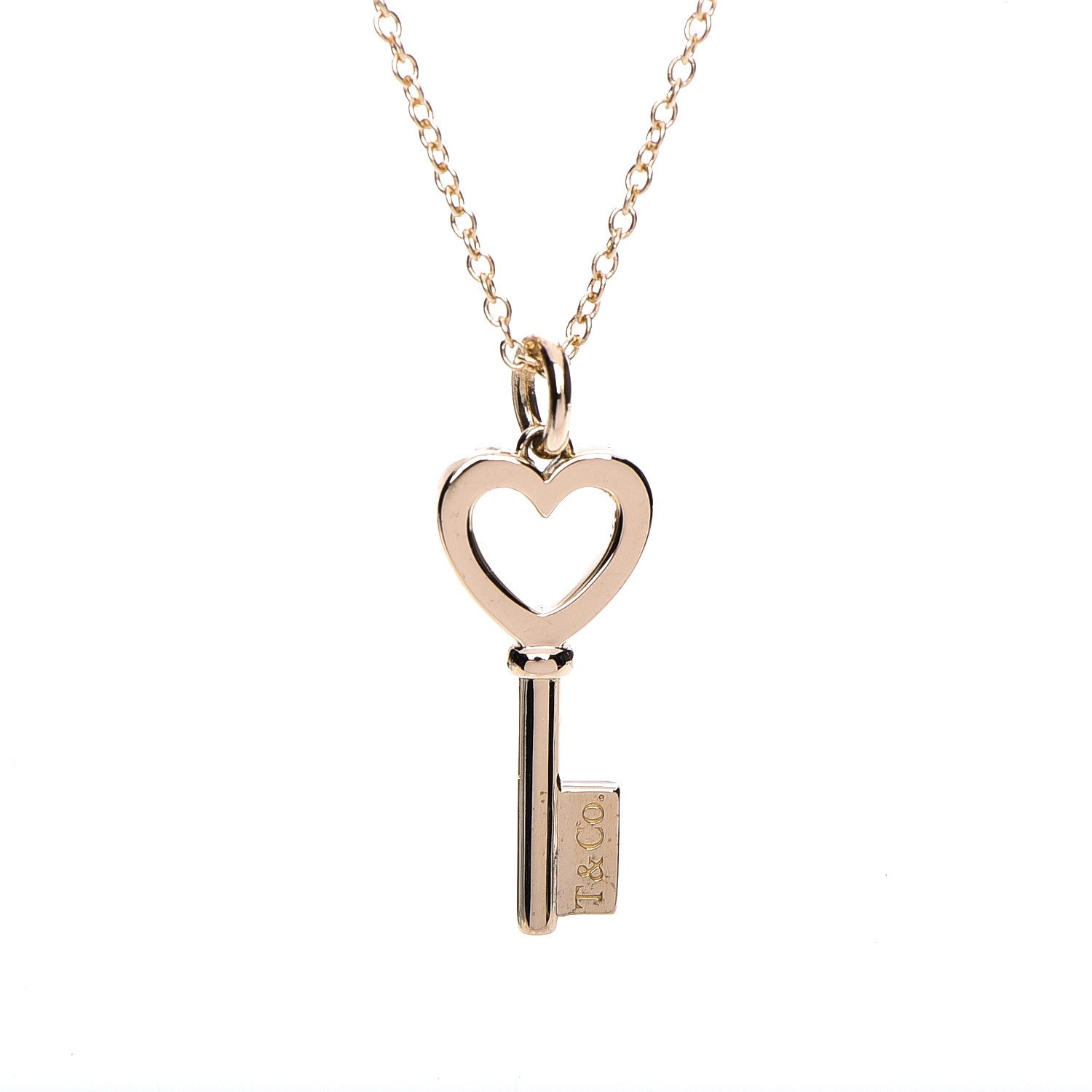 Tiffany 18K Rose Gold Mini Heart Key Pendant Necklace 4 of 14